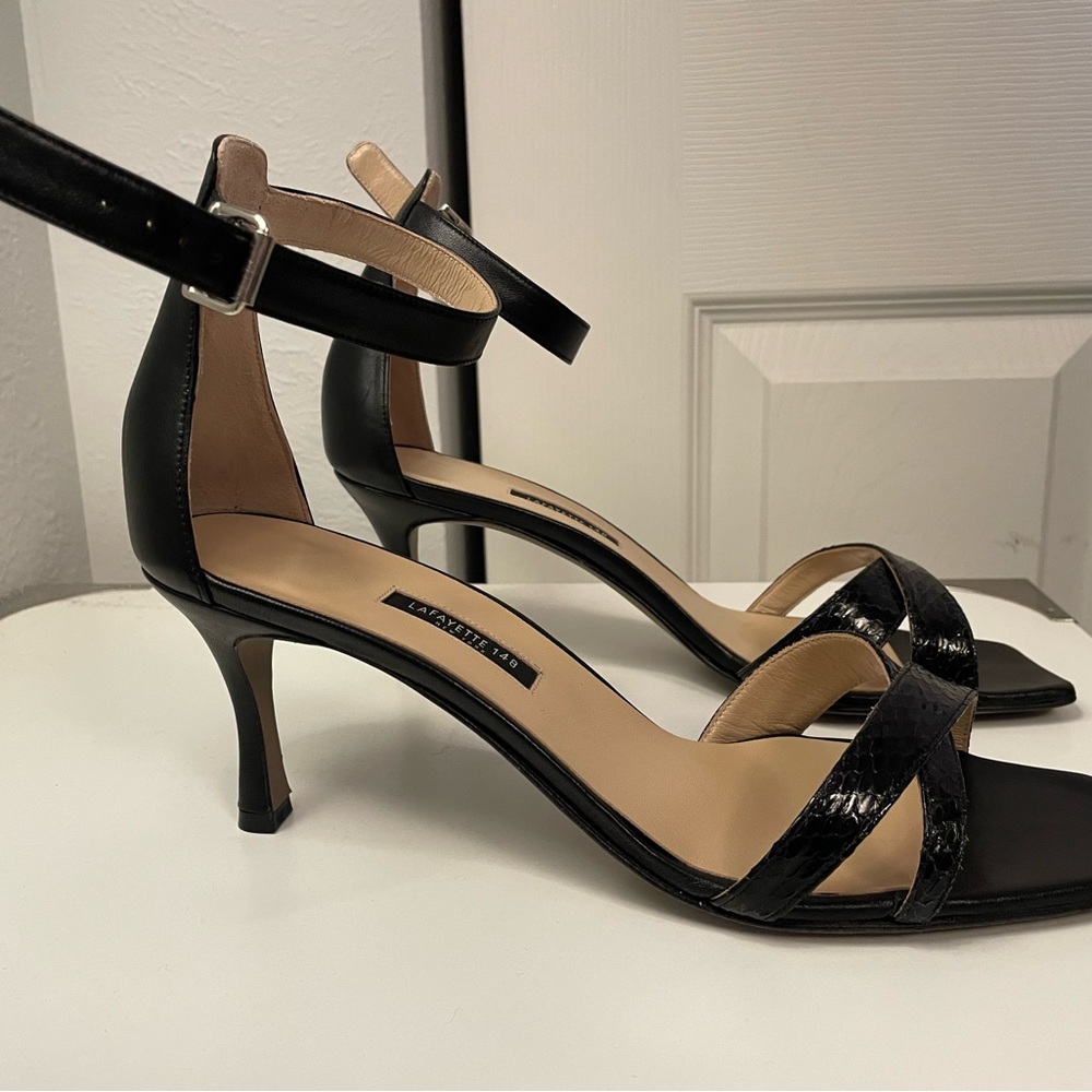 Lafayette 148 Black Ankle Strap Sandals, Size 41